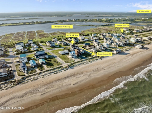8202 5th Ave, North Topsail Beach, NC 28460 - aerial perspective of suburban area featuring waterfront with a beach