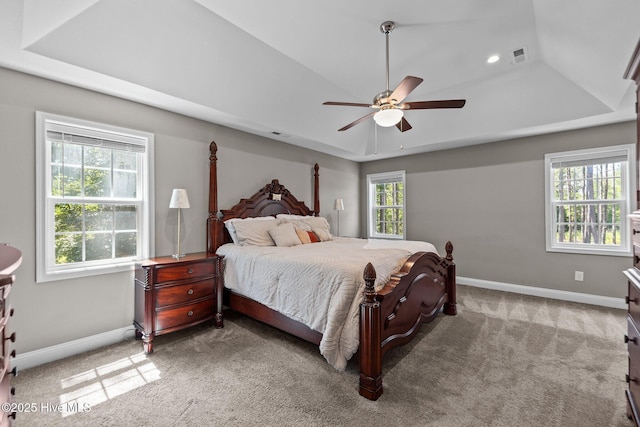 16 Starlit Ln, Pinehurst, NC 28374 - carpeted bedroom featuring a ceiling fan, recessed lighting, and a raised ceiling