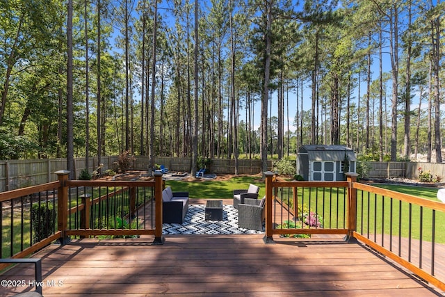 16 Starlit Ln, Pinehurst, NC 28374 - wooden terrace featuring a storage shed and a fenced backyard