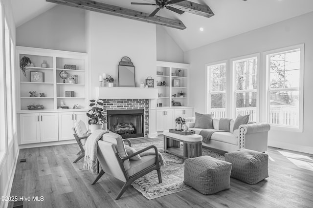 1165 Burning Tree Rd, Pinehurst, NC 28374 - living area with ceiling fan, light wood-style floors, a fireplace, and recessed lighting