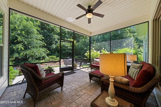 2675 Four Oak Rd, Southport, NC 28461 - sunroom / solarium featuring outdoor lounge area and a ceiling fan