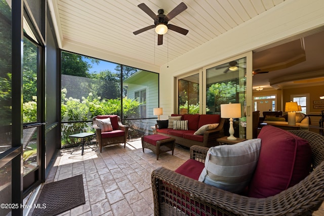2675 Four Oak Rd, Southport, NC 28461 - sunroom / solarium featuring ceiling fan and outdoor lounge area