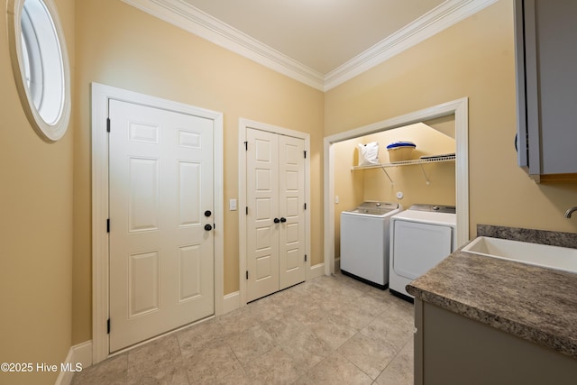 2675 Four Oak Rd, Southport, NC 28461 - washroom with separate washer and dryer and ornamental molding