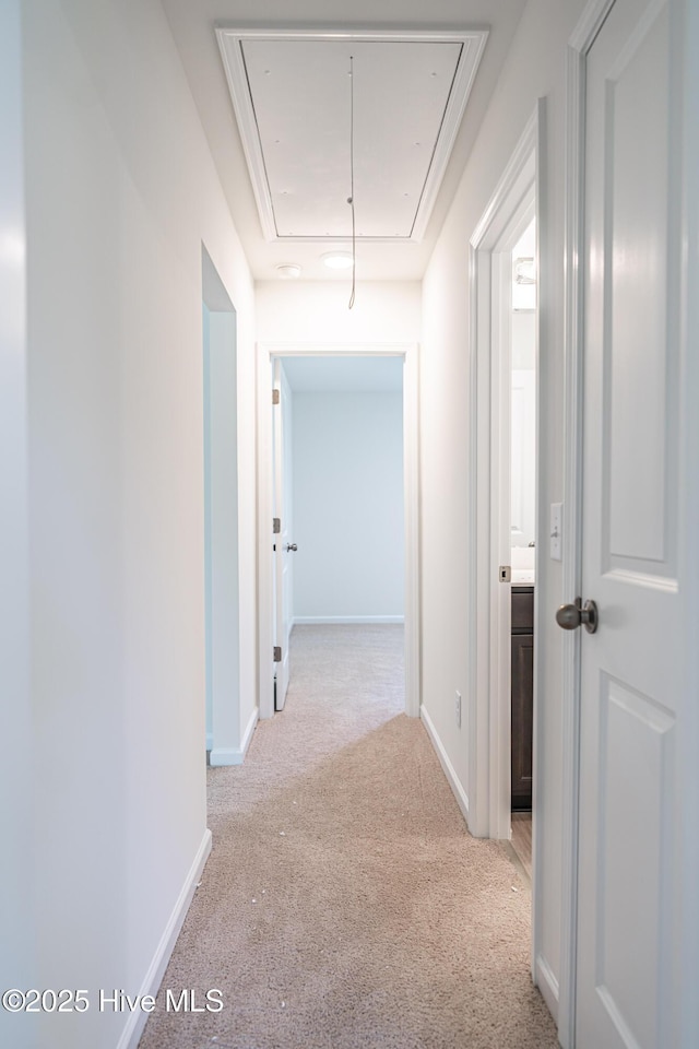 481 Peggy Mill Rd, Hamlet, NC 28345 - hallway featuring attic access and carpet