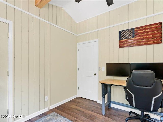 2670 Longleaf Dr SW, Pinehurst, NC 28374 - office area with wood finished floors, wood walls, and vaulted ceiling
