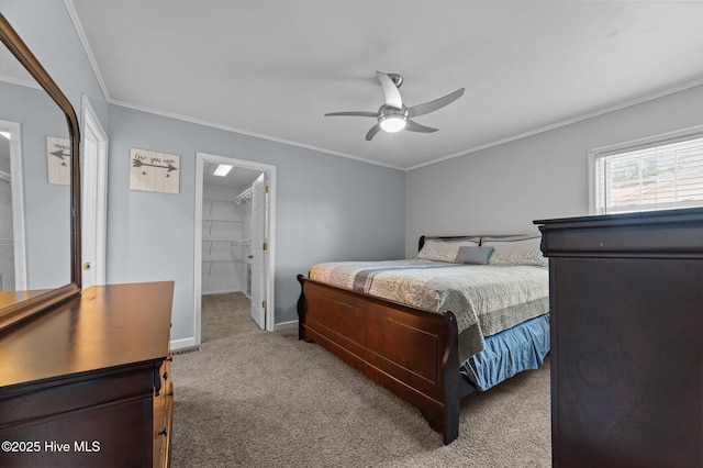 116 Waterside Dr, Bath, NC 27808 - bedroom with carpet floors, crown molding, a spacious closet, ceiling fan, and a closet