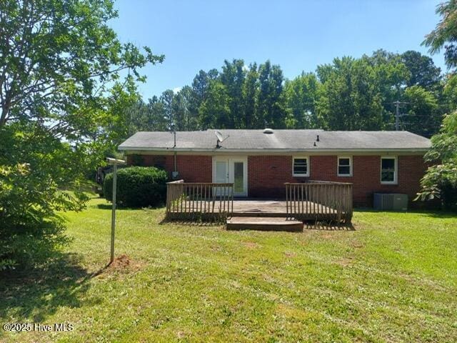 1522 Parson Grove Church Rd, Wadesboro, NC 28170 - back of house featuring a wooden deck, a yard, and french doors