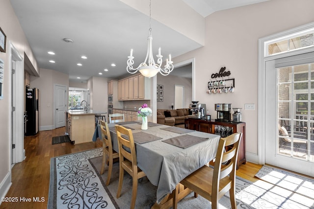 106 Blue Heron Cir, Sneads Ferry, NC 28460 - dining area with a chandelier, wood finished floors, and recessed lighting