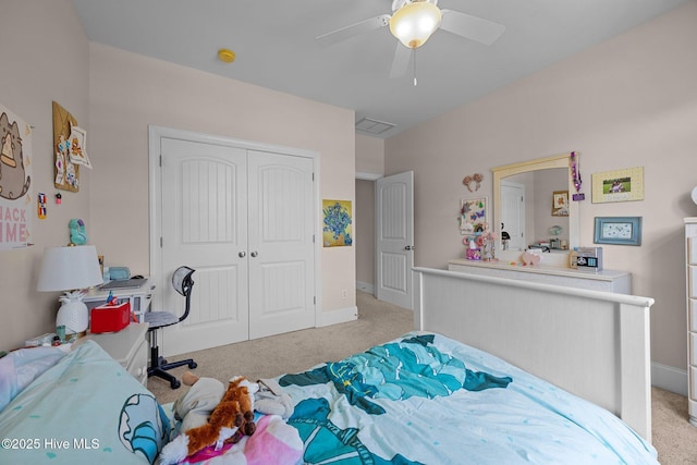 106 Blue Heron Cir, Sneads Ferry, NC 28460 - bedroom featuring light colored carpet, a closet, and ceiling fan
