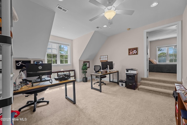 106 Blue Heron Cir, Sneads Ferry, NC 28460 - carpeted home office featuring ceiling fan and recessed lighting