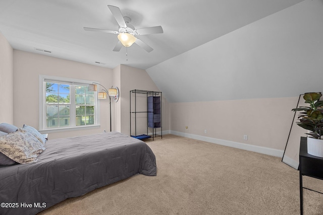 106 Blue Heron Cir, Sneads Ferry, NC 28460 - carpeted bedroom with vaulted ceiling and ceiling fan