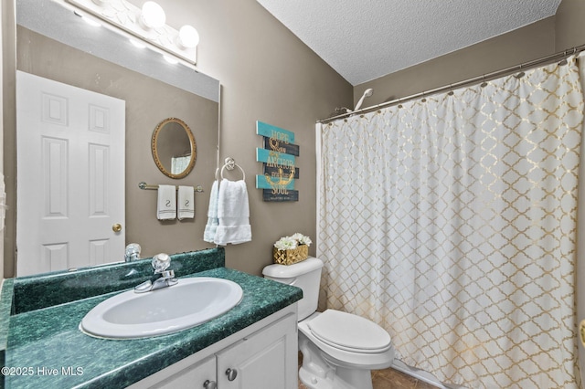 2824 Preston Ln, Grimesland, NC 27837 - bathroom with vanity, a textured ceiling, and a shower with curtain