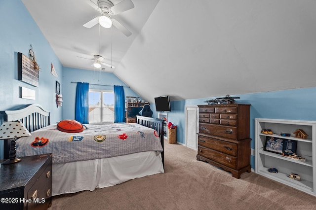 2824 Preston Ln, Grimesland, NC 27837 - bedroom with vaulted ceiling, carpet flooring, and ceiling fan