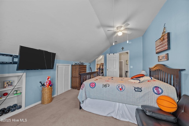 2824 Preston Ln, Grimesland, NC 27837 - bedroom featuring carpet flooring, lofted ceiling, ceiling fan, and a closet