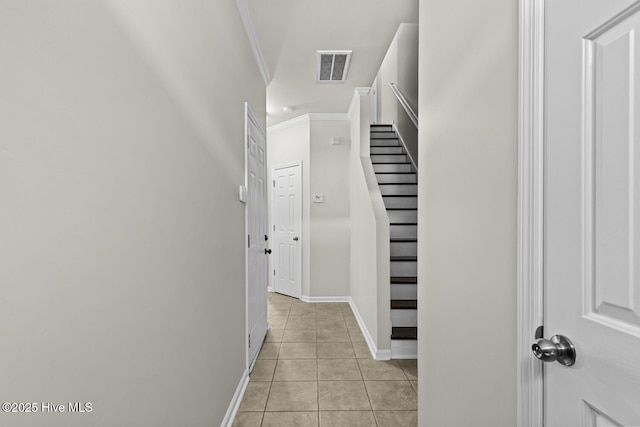231 Glenhaven Ln, Jacksonville, NC 28546 - stairway featuring ornamental molding and tile patterned flooring