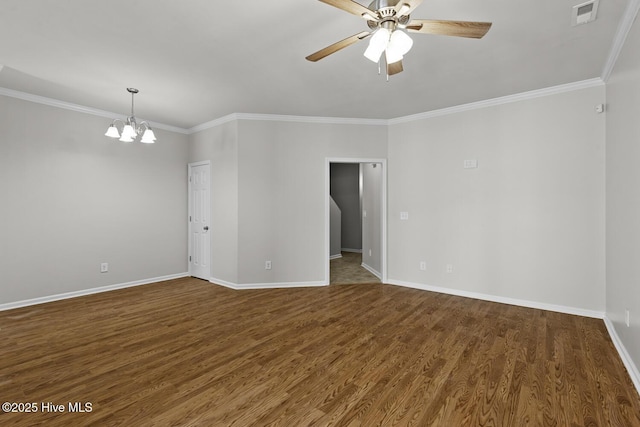 231 Glenhaven Ln, Jacksonville, NC 28546 - empty room with ornamental molding, a chandelier, wood finished floors, and ceiling fan