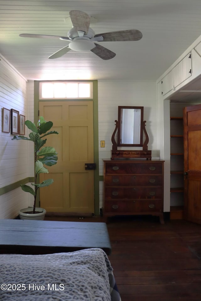 212 Carteret St, Bath, NC 27808 - bedroom with dark wood-style floors and a ceiling fan