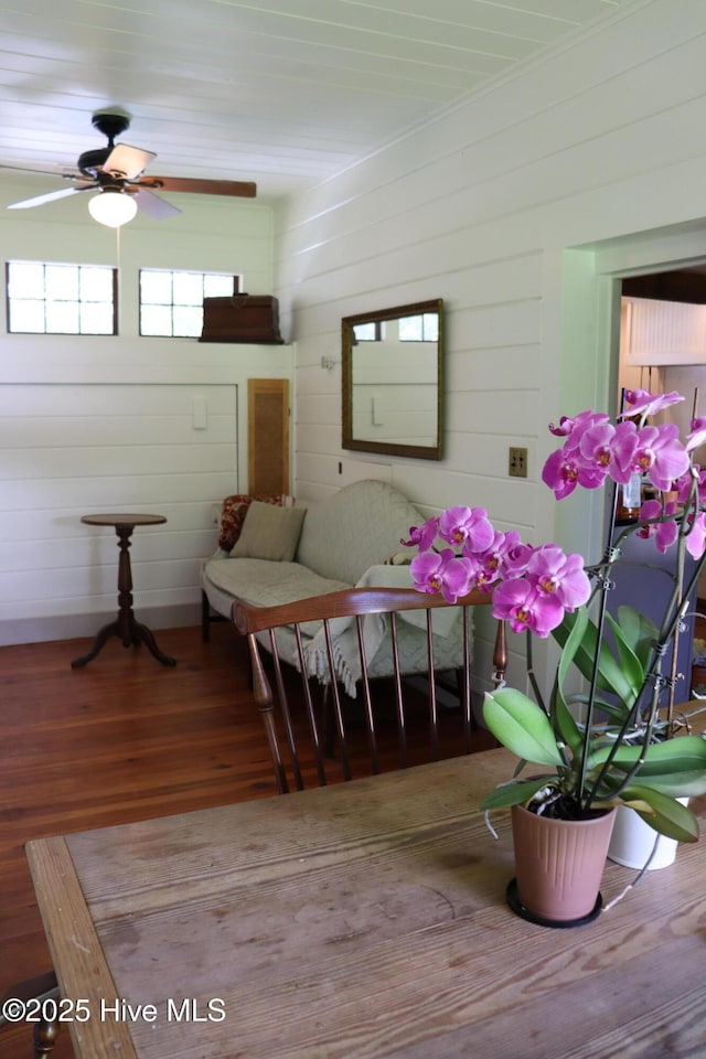 212 Carteret St, Bath, NC 27808 - entrance foyer with wood finished floors, ceiling fan, and wooden walls