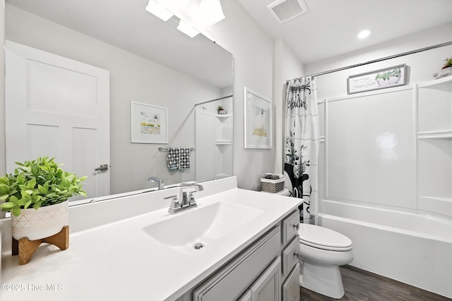 129 Glenmoor Path, Moyock, NC 27958 - full bath featuring wood finished floors, vanity, and shower / bath combo