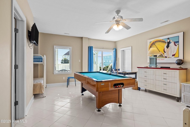 9711 Dolphin Ridge Rd, Emerald Isle, NC 28594 - recreation room featuring billiards, ceiling fan, and light tile patterned floors
