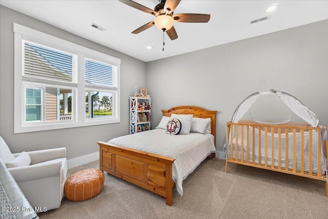 385 Summerhouse Dr, Holly Ridge, NC 28445 - bedroom featuring light carpet, recessed lighting, and ceiling fan