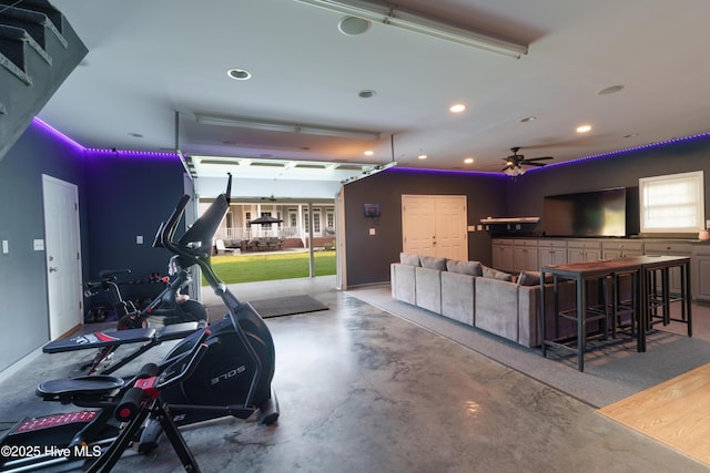 4409 Pinehurst Dr N, Wilson, NC 27896 - cinema room featuring recessed lighting, ceiling fan, and concrete floors