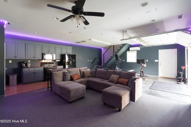 4409 Pinehurst Dr N, Wilson, NC 27896 - living area with stairway, ceiling fan, and recessed lighting