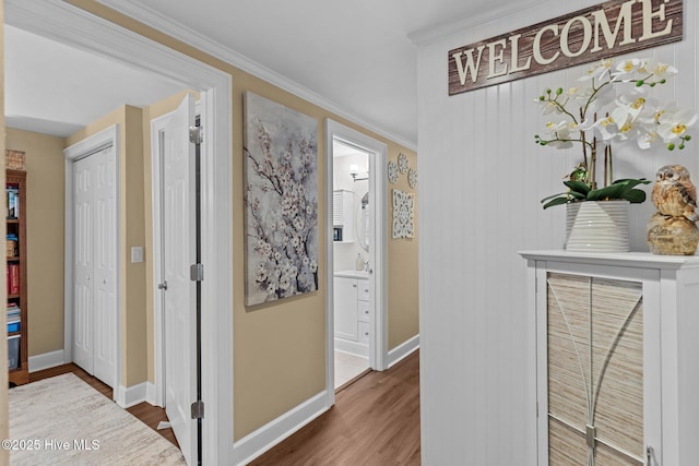 241 Saint James Ct, Wilmington, NC 28409 - hallway with wood finished floors and ornamental molding