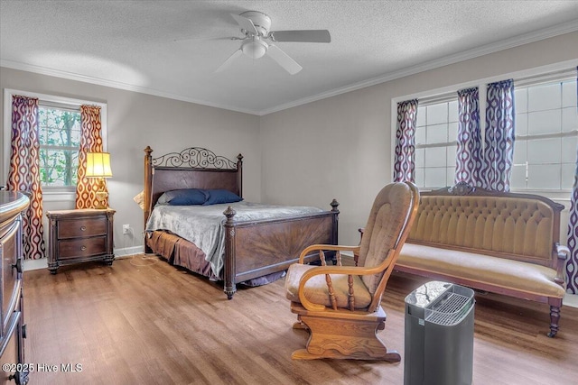 198 Verona Rd, Jacksonville, NC 28540 - bedroom with wood finished floors, a textured ceiling, crown molding, and a ceiling fan
