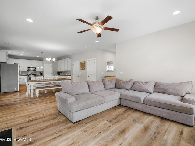 510 Transom Way, Sneads Ferry, NC 28460 - living room with ceiling fan, light wood-style floors, recessed lighting, and a chandelier