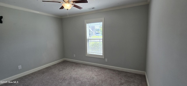 196 Asheberne Dr, Washington, NC 27889 - empty room featuring a ceiling fan, carpet, and ornamental molding