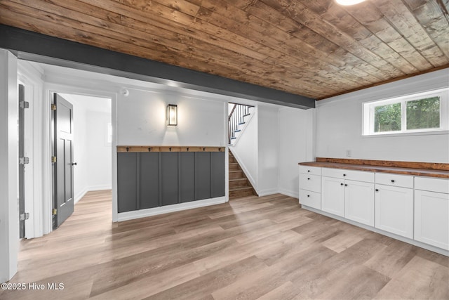 1955 Banks School Rd, Kinston, NC 28504 - interior space with wooden ceiling, light wood-style floors, and stairs