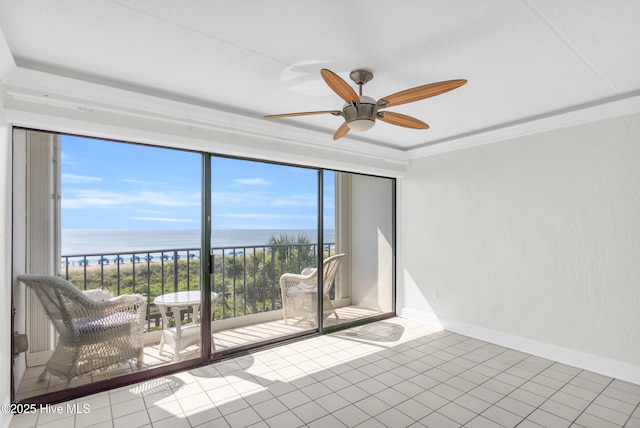 222 Carolina Beach Ave N Unit 230, Carolina Beach, NC 28428 - unfurnished room with a water view, a ceiling fan, plenty of natural light, and crown molding