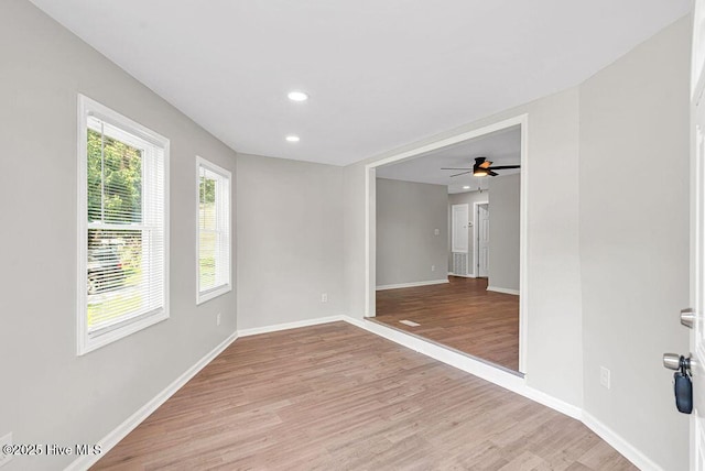 721 New River Dr, Jacksonville, NC 28540 - spare room featuring light wood-type flooring, recessed lighting, and a ceiling fan