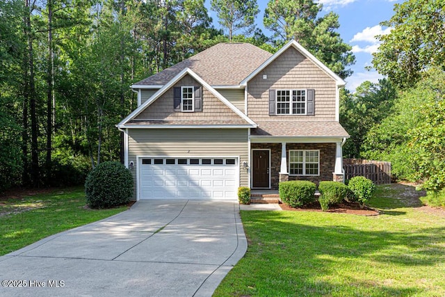 3 S Ct, Pinehurst, NC 28374 - craftsman house with driveway, a garage, a porch, and a shingled roof
