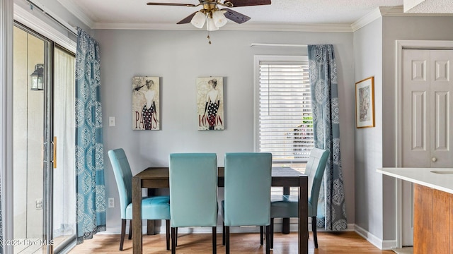 800 Saint Andrews Dr # 156, Pinehurst, NC 28374 - dining space with a ceiling fan, light wood finished floors, and ornamental molding