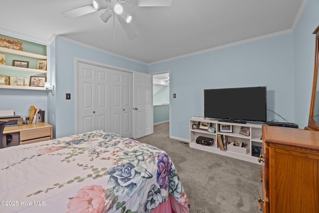 117 Forecastle Ct, Washington, NC 27889 - bedroom featuring carpet, crown molding, a closet, and a ceiling fan