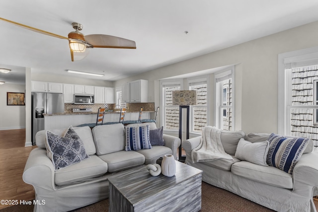1711 Carolina Beach Ave N Unit B, Carolina Beach, NC 28428 - living area featuring wood finished floors and a ceiling fan