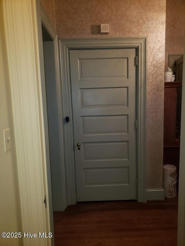 900 Nash St N, Wilson, NC 27893 - hall featuring wallpapered walls and dark wood-style floors