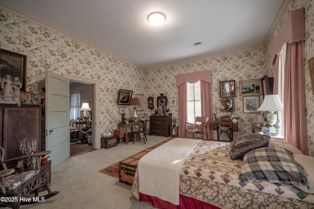 900 Nash St N, Wilson, NC 27893 - bedroom featuring wallpapered walls, crown molding, and carpet flooring