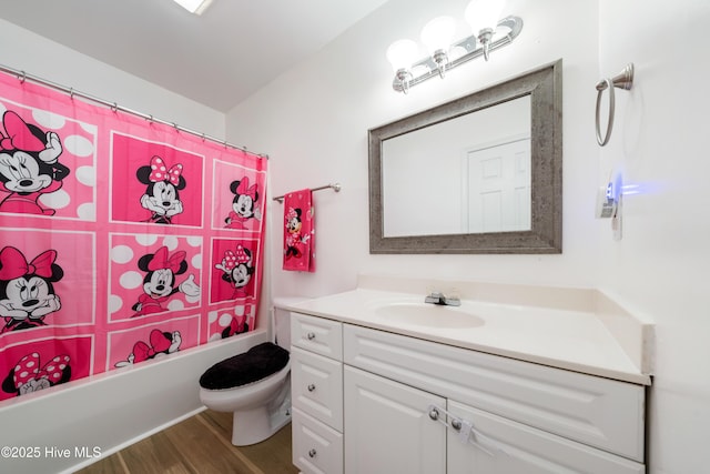 32 S Shelby Rd, Southport, NC 28461 - bathroom featuring vanity, wood finished floors, and shower / bathtub combination with curtain
