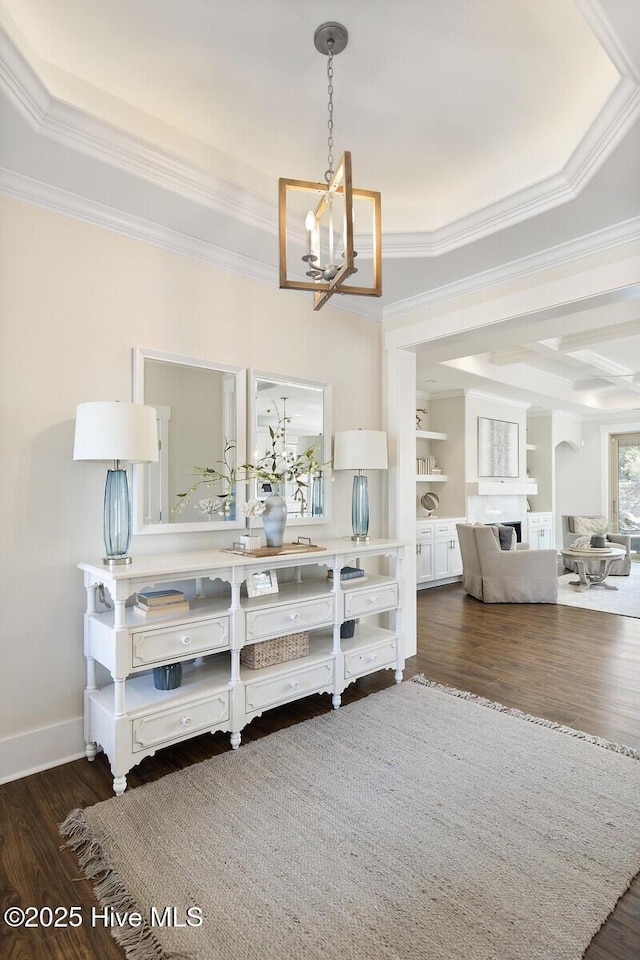 449 Motts Forest Rd Unit 64R, Wilmington, NC 28412 - hall with a chandelier, wood finished floors, crown molding, and a raised ceiling
