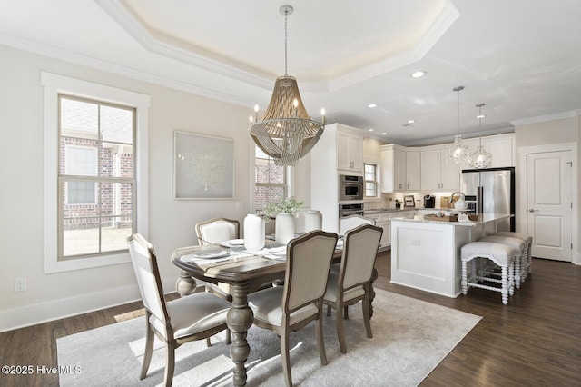 449 Motts Forest Rd Unit 64R, Wilmington, NC 28412 - dining room with a chandelier, healthy amount of natural light, crown molding, dark wood-type flooring, and recessed lighting