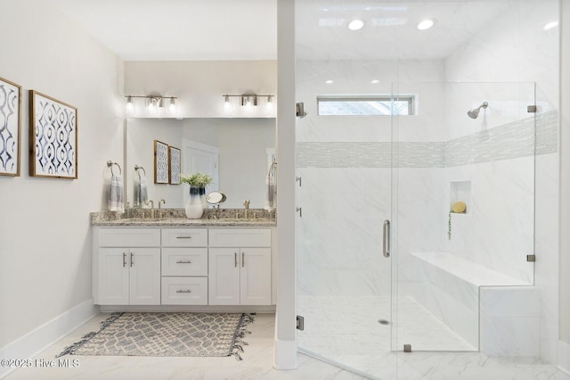 449 Motts Forest Rd Unit 64R, Wilmington, NC 28412 - full bath with marble finish floors, double vanity, and a marble finish shower