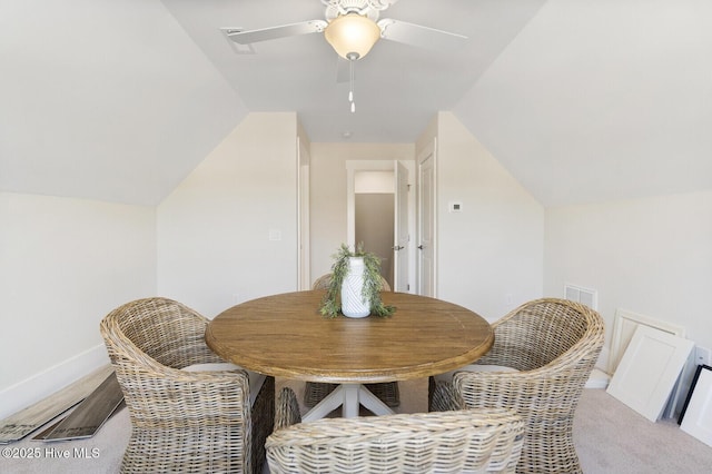 449 Motts Forest Rd Unit 64R, Wilmington, NC 28412 - carpeted dining room featuring vaulted ceiling and ceiling fan