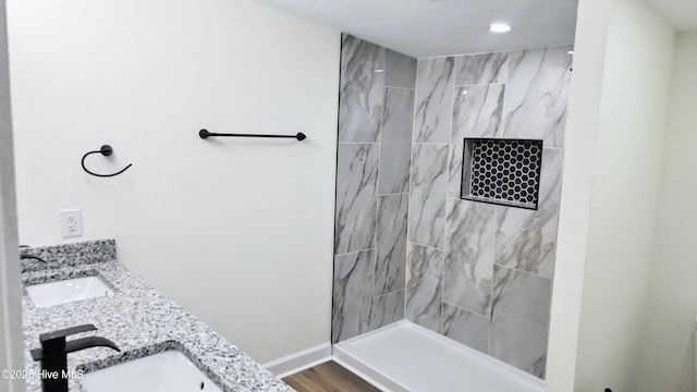702A Richardson St # A, Elizabeth City, NC 27909 - full bath with double vanity, tiled shower, and recessed lighting