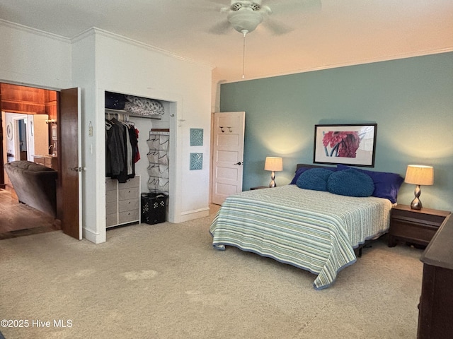 124 W Main St, Woodland, NC 27897 - bedroom with crown molding, carpet, a closet, and a ceiling fan