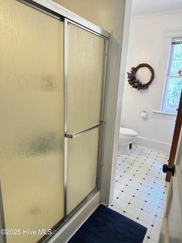 124 W Main St, Woodland, NC 27897 - bathroom featuring a stall shower and crown molding