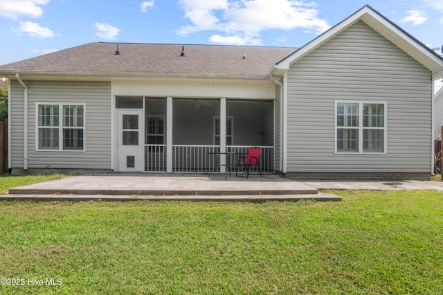 213 Wynbrookee Ln, Jacksonville, NC 28546 - back of house with a yard, a patio, a shingled roof, and a sunroom
