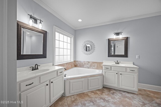 2324 Dovedale Dr Unit B, Greenville, NC 27834 - full bathroom featuring crown molding, two vanities, and a garden tub